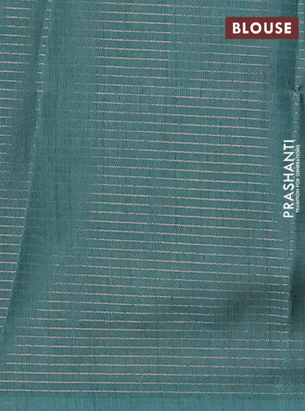 Chappa saree peacock green and beige with allover small zari checked pattern and floral digital printed pallu