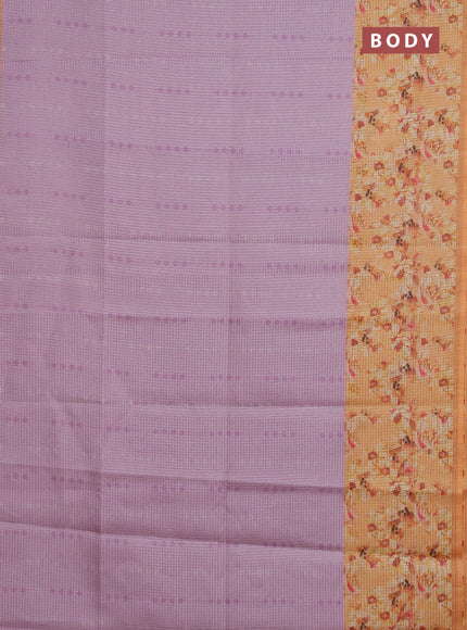 Chappa saree lavender and pale orange with allover small zari checked pattern and floral digital printed pallu