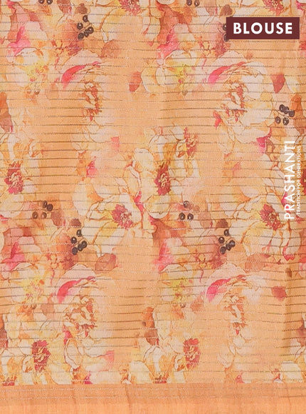 Chappa saree lavender and pale orange with allover small zari checked pattern and floral digital printed pallu