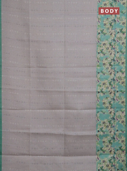 Chappa saree pastel grey and teal green with allover small zari checked pattern and floral digital printed pallu