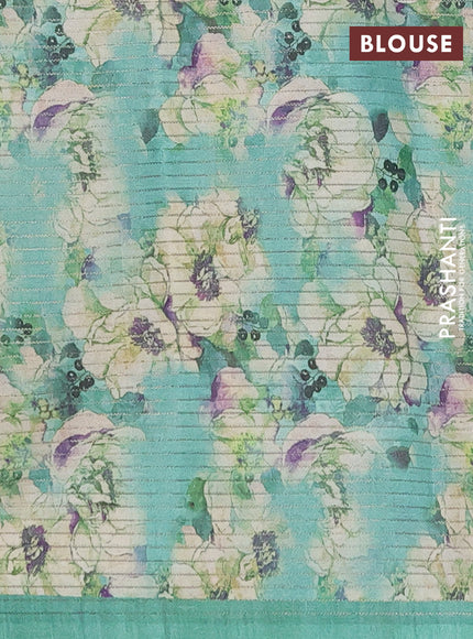 Chappa saree pastel grey and teal green with allover small zari checked pattern and floral digital printed pallu