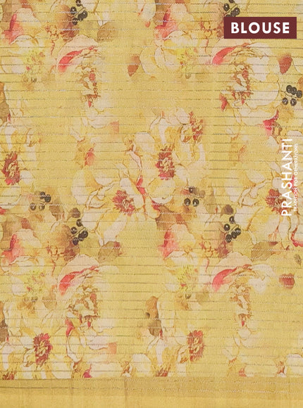 Chappa saree beige and pale yellow with allover small zari checked pattern and floral digital printed pallu