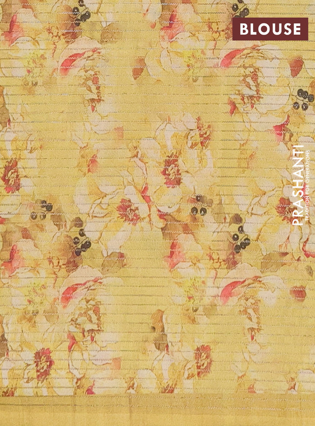 Chappa saree beige and pale yellow with allover small zari checked pattern and floral digital printed pallu