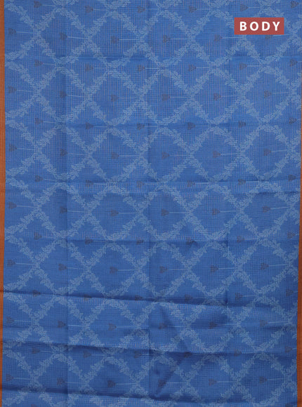 Chappa saree cs blue and orange with allover small zari checked pattern & prints and piping border