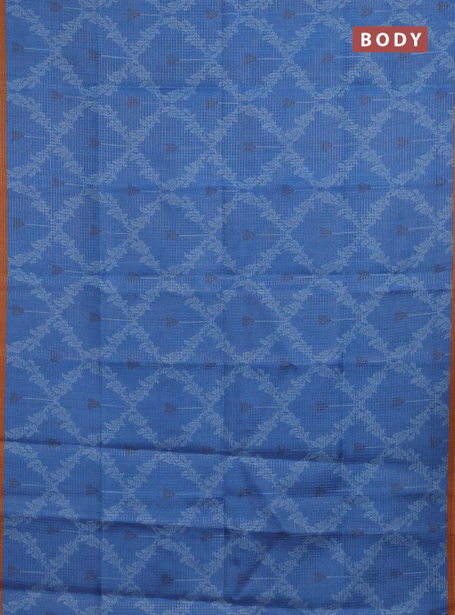 Chappa saree cs blue and orange with allover small zari checked pattern & prints and piping border