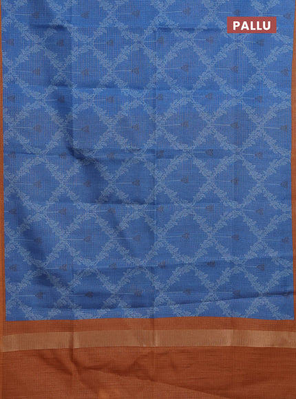 Chappa saree cs blue and orange with allover small zari checked pattern & prints and piping border