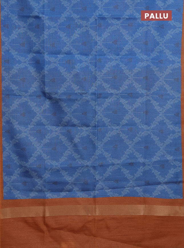 Chappa saree cs blue and orange with allover small zari checked pattern & prints and piping border
