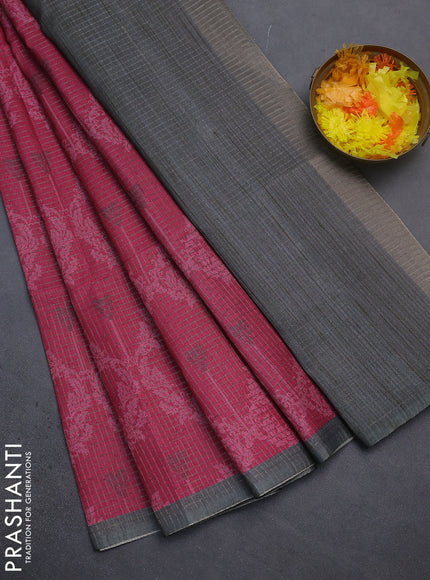 Chappa saree pink and grey with allover small zari checked pattern & prints and piping border