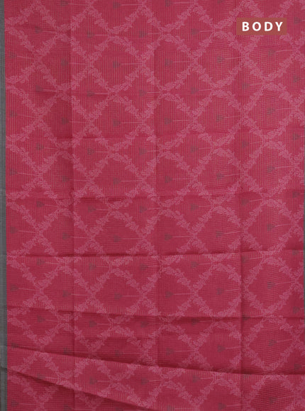 Chappa saree pink and grey with allover small zari checked pattern & prints and piping border