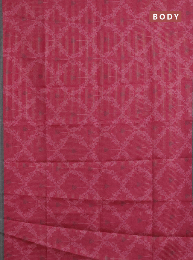 Chappa saree pink and grey with allover small zari checked pattern & prints and piping border