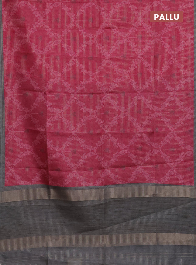 Chappa saree pink and grey with allover small zari checked pattern & prints and piping border