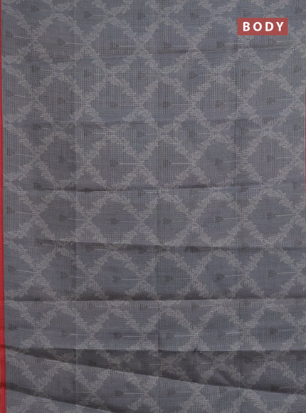 Chappa saree grey and maroon with allover small zari checked pattern & prints and piping border