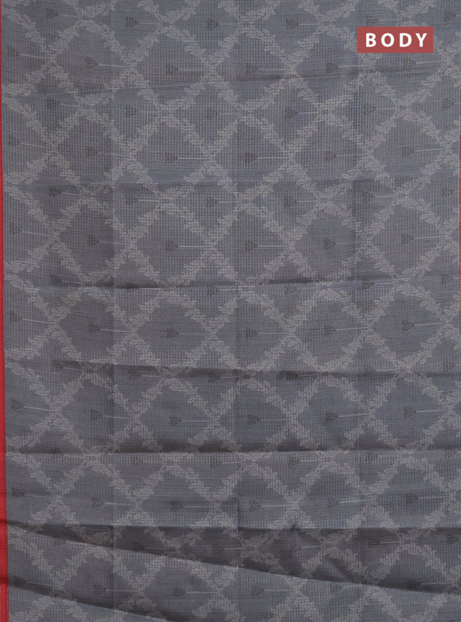 Chappa saree grey and maroon with allover small zari checked pattern & prints and piping border