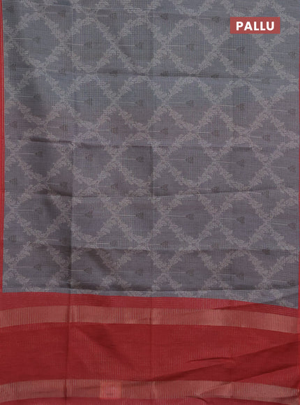 Chappa saree grey and maroon with allover small zari checked pattern & prints and piping border