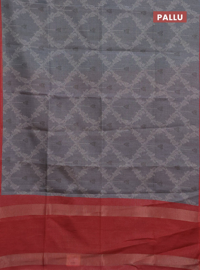 Chappa saree grey and maroon with allover small zari checked pattern & prints and piping border