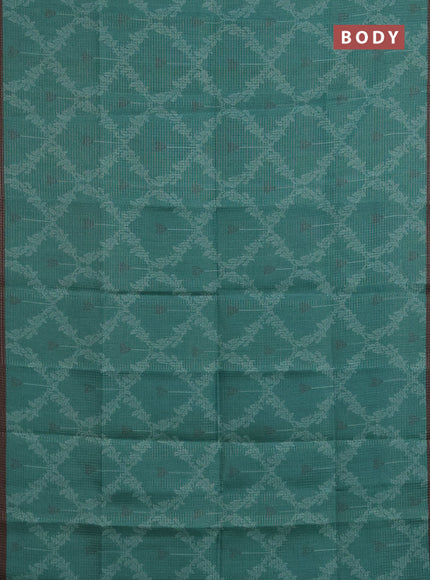 Chappa saree green and brown with allover small zari checked pattern & prints and piping border