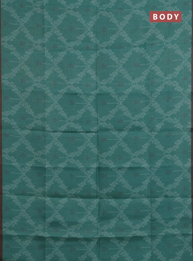 Chappa saree green and brown with allover small zari checked pattern & prints and piping border