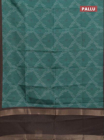 Chappa saree green and brown with allover small zari checked pattern & prints and piping border