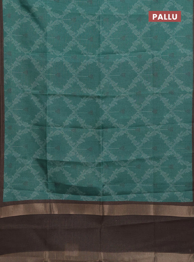 Chappa saree green and brown with allover small zari checked pattern & prints and piping border