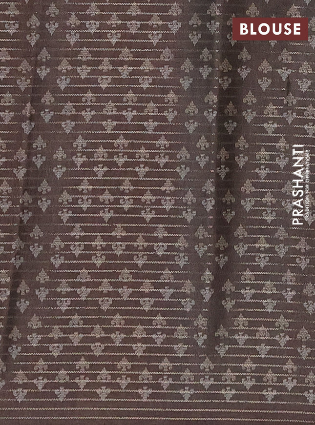 Chappa saree green and brown with allover small zari checked pattern & prints and piping border