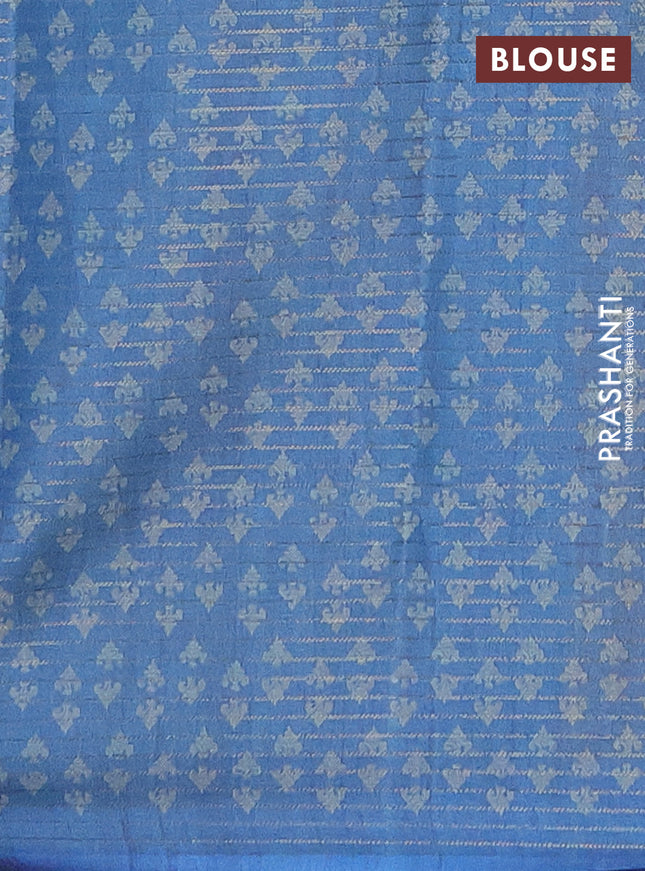 Chappa saree dark mustard and blue with allover small zari checked pattern & prints and piping border
