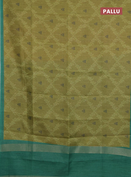 Chappa saree light green and green with allover small zari checked pattern & prints and piping border