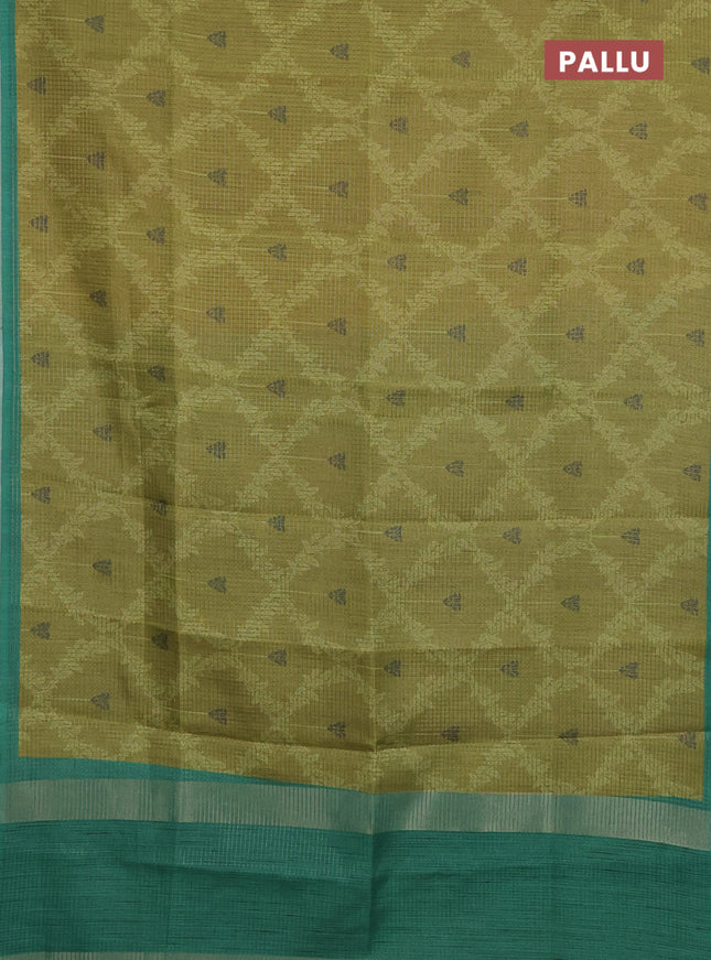 Chappa saree light green and green with allover small zari checked pattern & prints and piping border