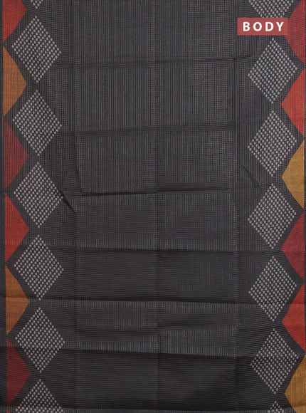 Chappa saree elephant grey and grey with allover small zari checked pattern and printed border