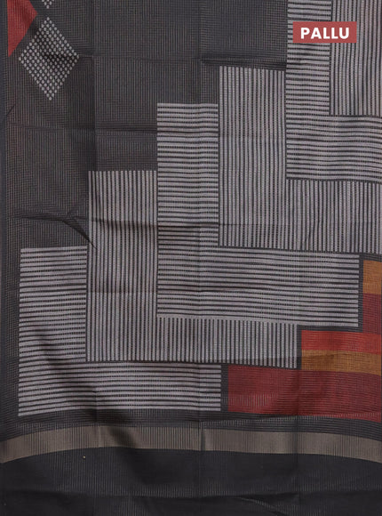 Chappa saree elephant grey and grey with allover small zari checked pattern and printed border