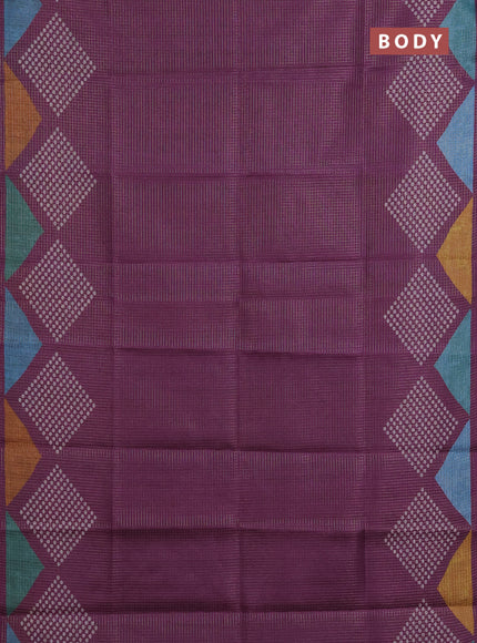 Chappa saree purple and grey with allover small zari checked pattern and printed border