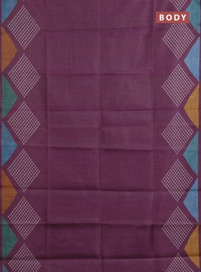 Chappa saree purple and grey with allover small zari checked pattern and printed border