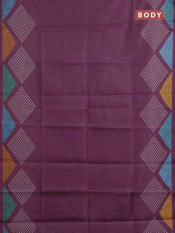 Chappa saree purple and grey with allover small zari checked pattern and printed border