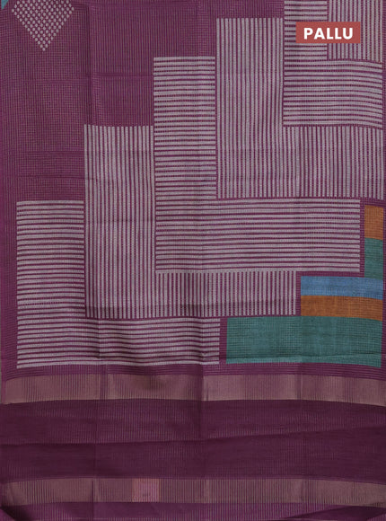 Chappa saree purple and grey with allover small zari checked pattern and printed border
