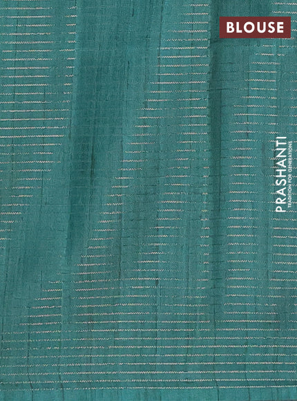 Chappa saree teal green and grey with allover small zari checked pattern and printed border