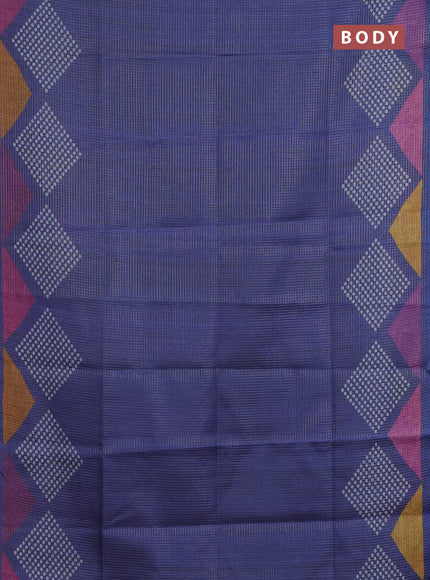 Chappa saree blue and grey with allover small zari checked pattern and printed border