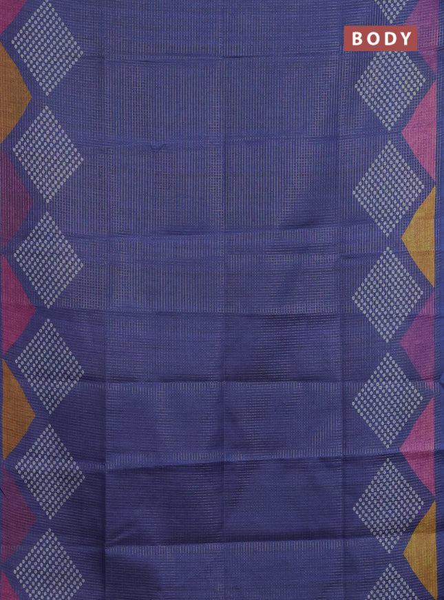 Chappa saree blue and grey with allover small zari checked pattern and printed border