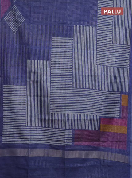 Chappa saree blue and grey with allover small zari checked pattern and printed border