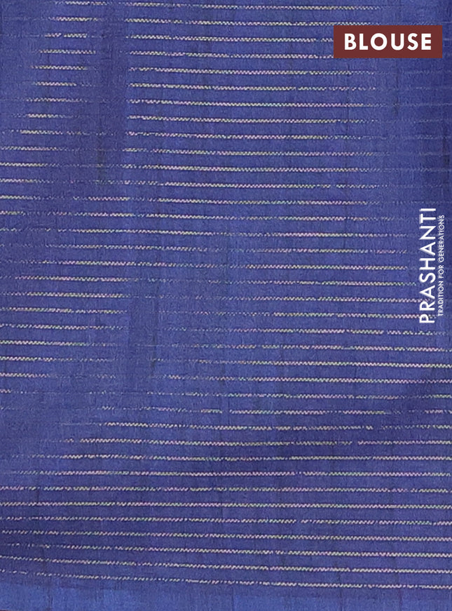 Chappa saree blue and grey with allover small zari checked pattern and printed border