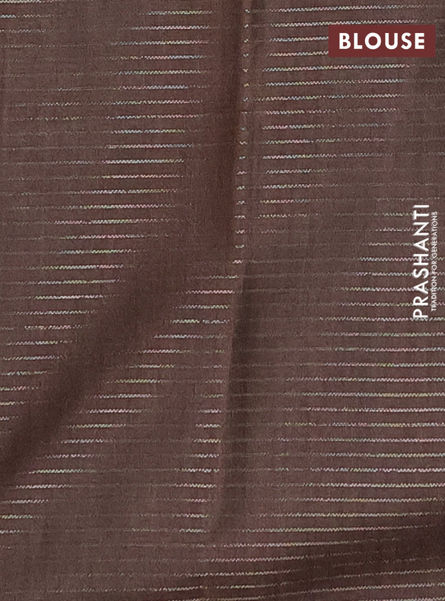 Chappa saree coffee brown and grey with allover small zari checked pattern and printed border