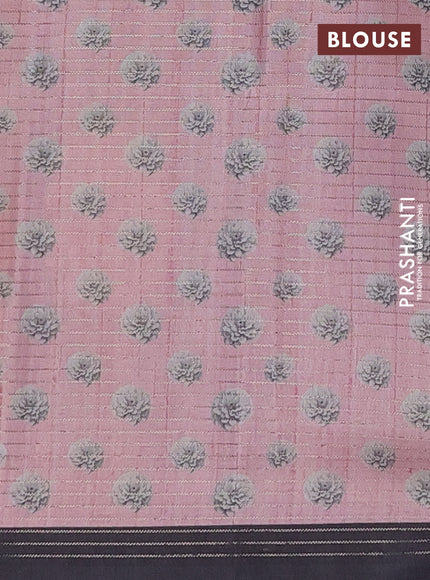Chappa saree peach pink and black with allover small zari checked pattern & floral digital prints and ganga jamuna border