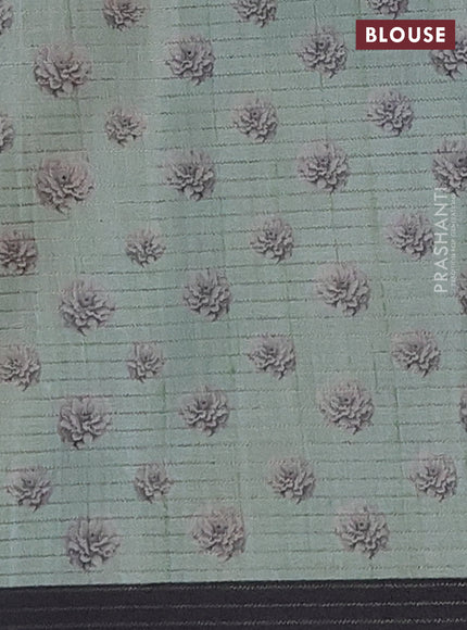 Chappa saree pastel green and black with allover small zari checked pattern & floral digital prints and ganga jamuna border