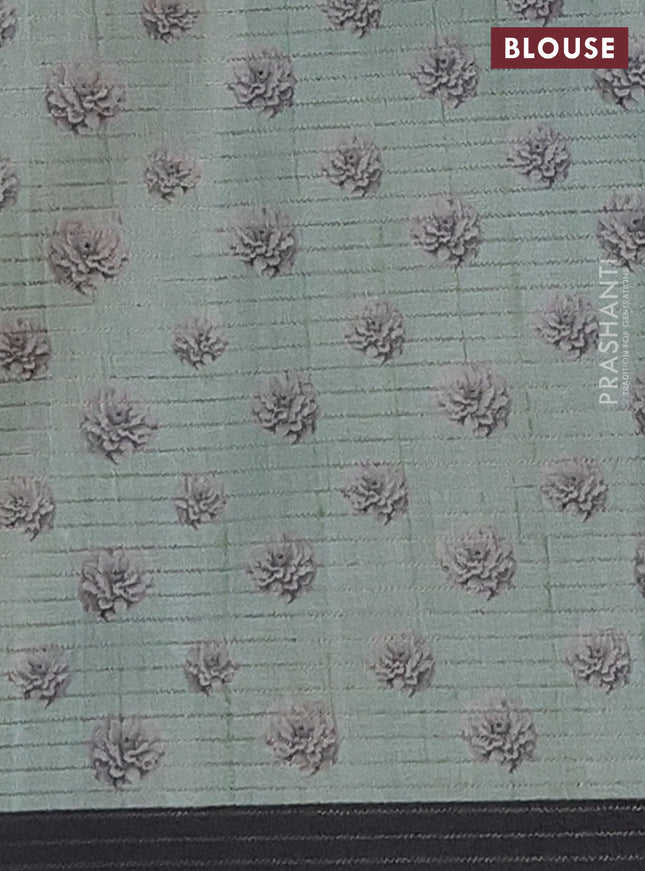 Chappa saree pastel green and black with allover small zari checked pattern & floral digital prints and ganga jamuna border