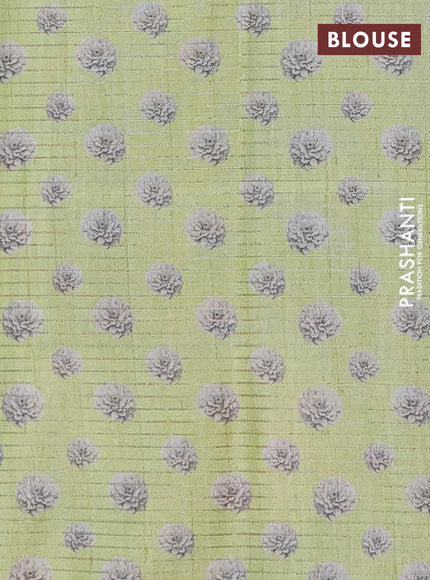 Chappa saree light green and black with allover small zari checked pattern & floral digital prints and ganga jamuna border