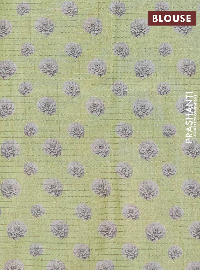 Chappa saree light green and black with allover small zari checked pattern & floral digital prints and ganga jamuna border