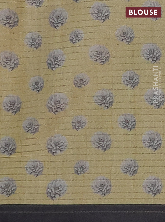 Chappa saree sandal and black with allover small zari checked pattern & floral digital prints and ganga jamuna border