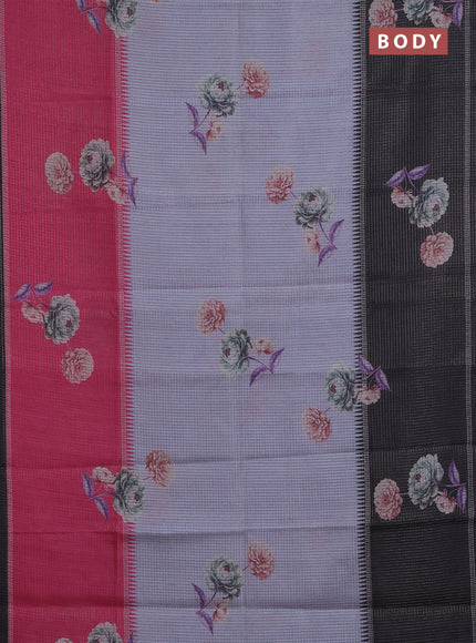 Chappa saree pastel grey and black with allover small zari checked pattern & floral digital prints and ganga jamuna border