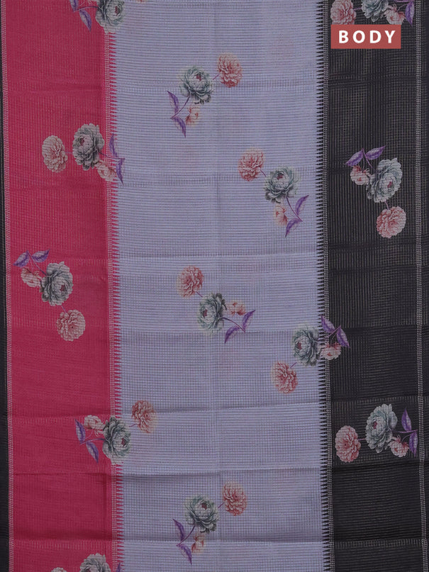 Chappa saree pastel grey and black with allover small zari checked pattern & floral digital prints and ganga jamuna border