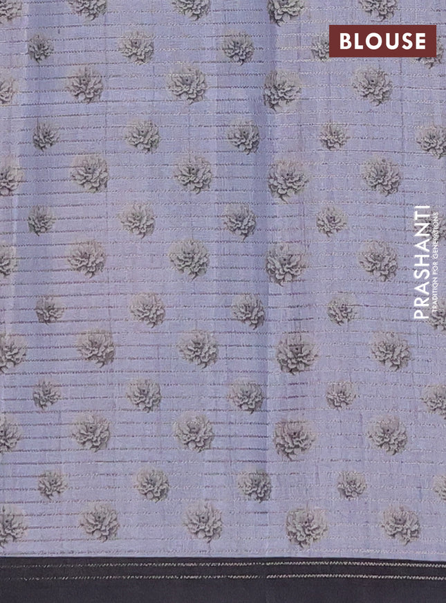 Chappa saree pastel grey and black with allover small zari checked pattern & floral digital prints and ganga jamuna border