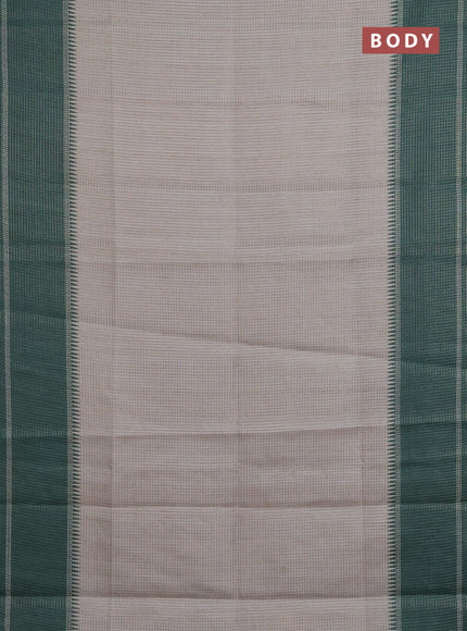 Chappa saree grey and green with allover small zari checked pattern and temple design zari woven border