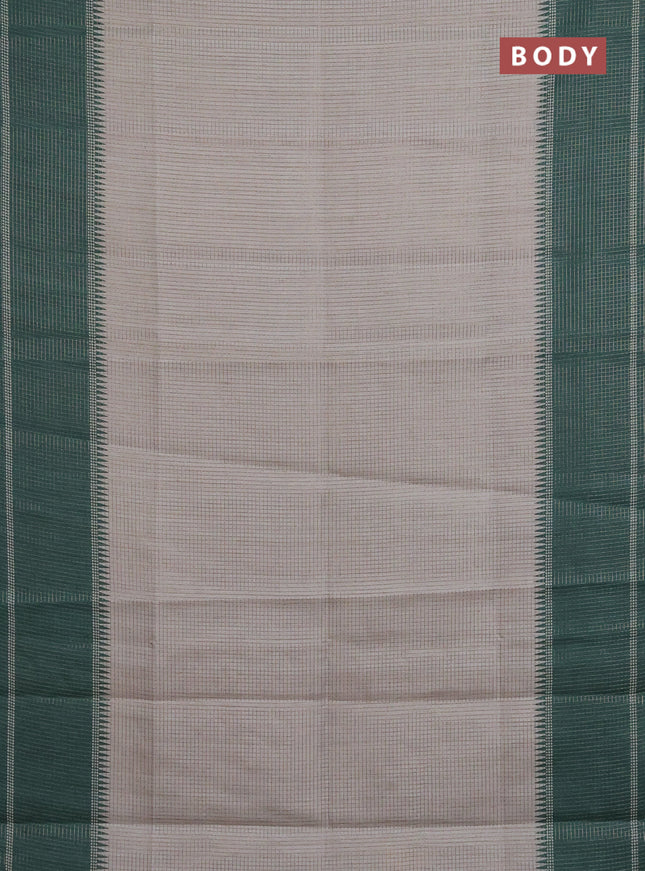 Chappa saree grey and green with allover small zari checked pattern and temple design zari woven border